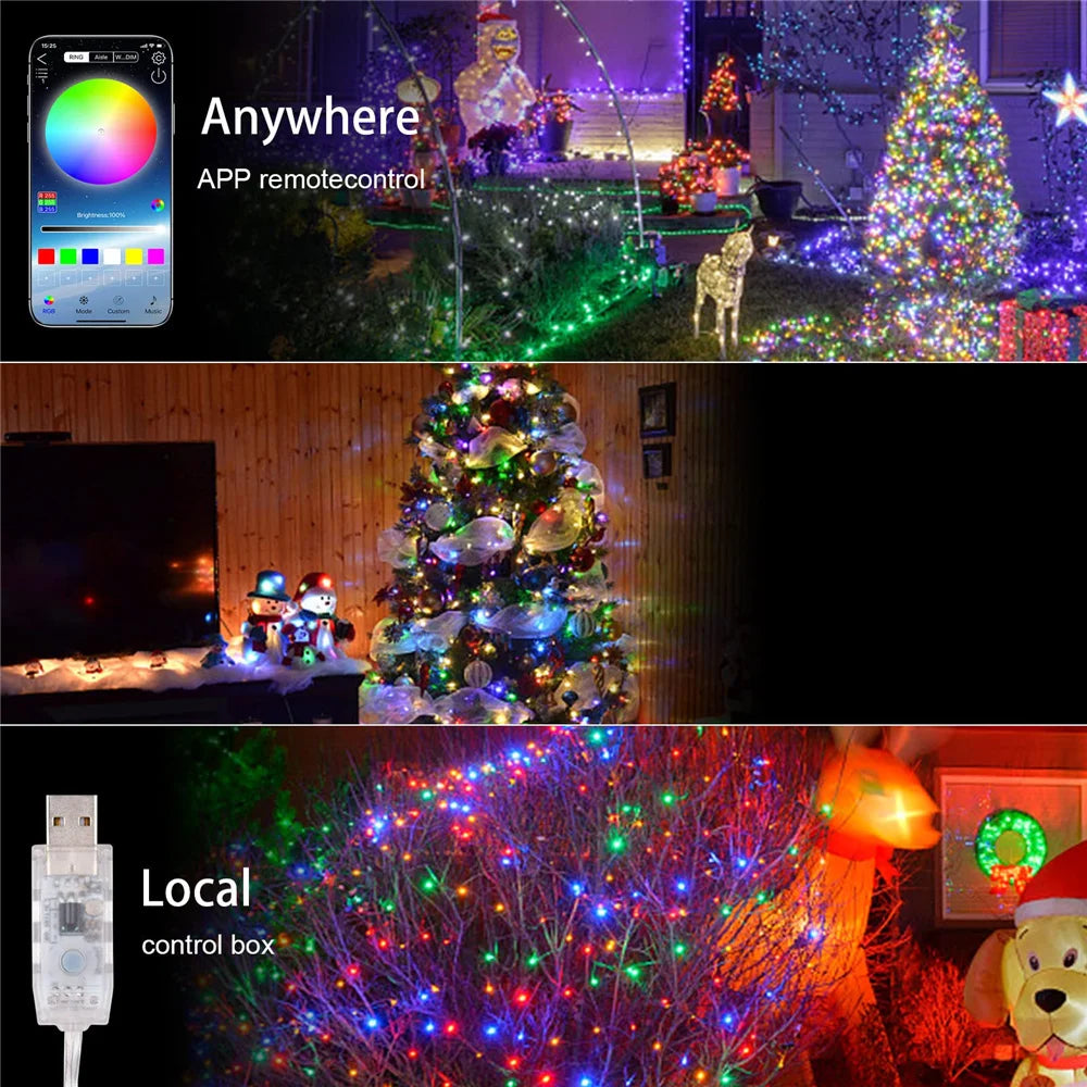 Smart Christmas Light APP Control Fairy LED Garland 5M 10M Remote Bluetooth DIY Color Indoor Music Sync Outdoor USB String Light