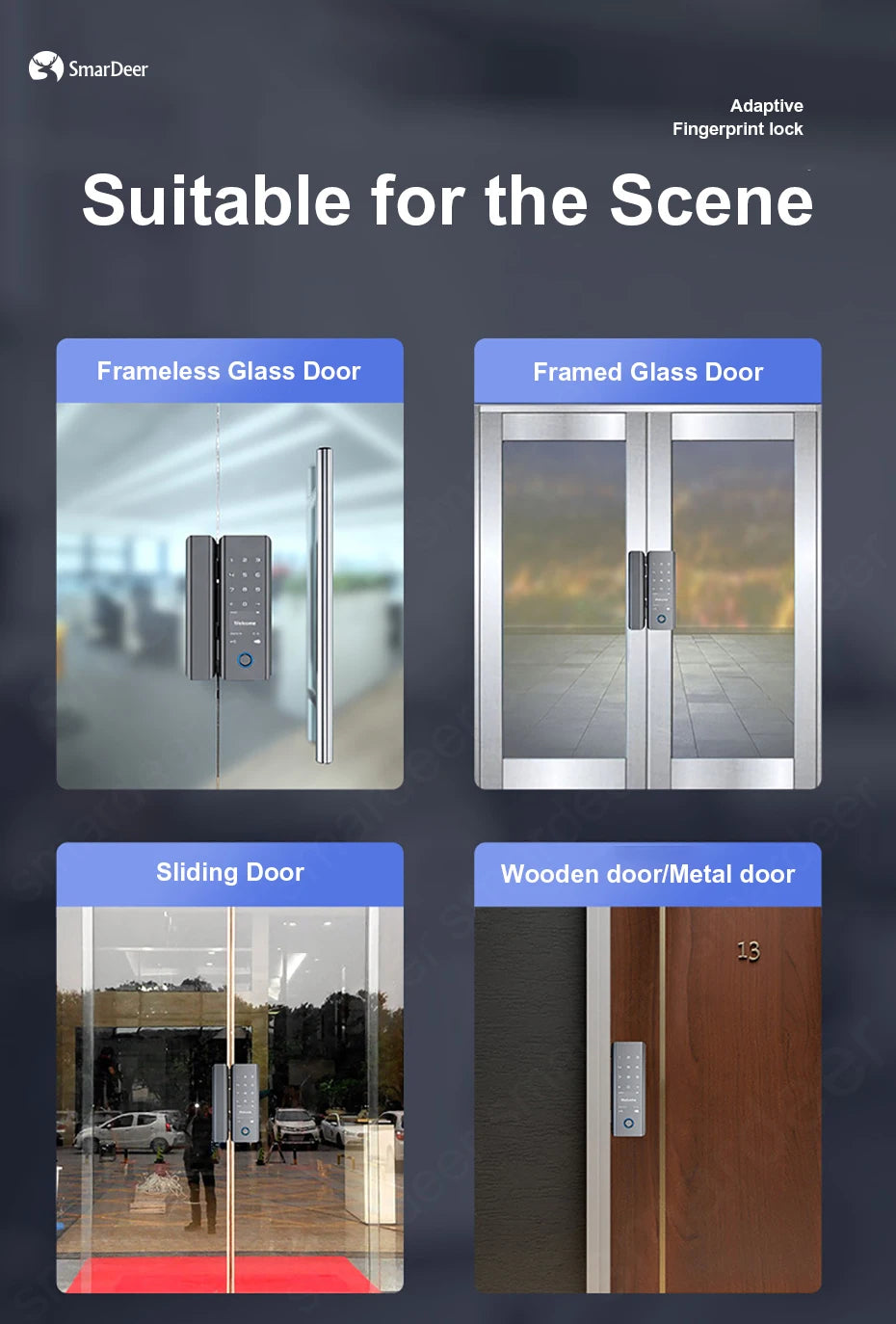 SmarDeer smart Lock with Sliding glass door Fingerprint Lock for Tuya Smart Home Aluminum Glass Door Electronic Lock