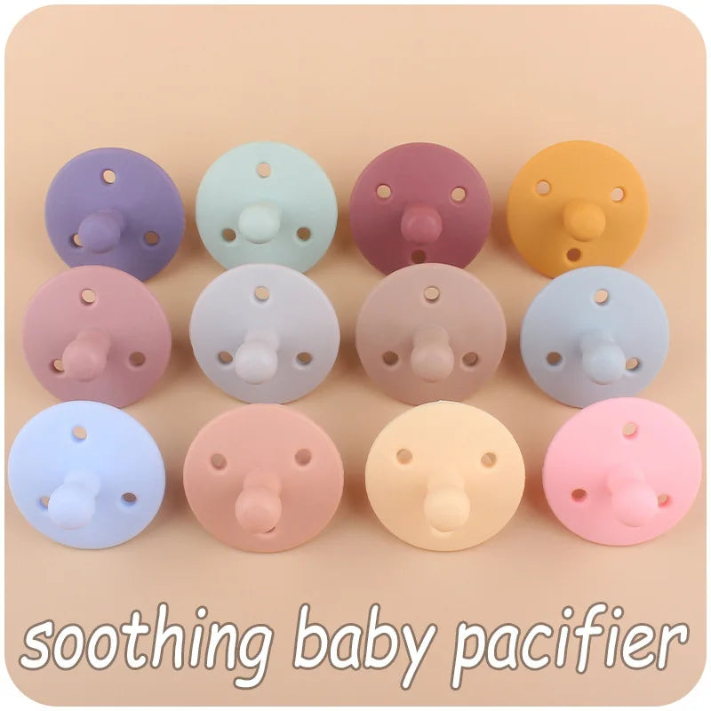 Baby Silicone Pacifier Safe Food Grade Teether Newborn Soother Solid Color Dummies Silicone Nipple For Baby Chew Accessories
