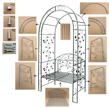 Garden arch bench, decorative wrought iron arch with seat, suitable for climbing plants and outdoor wedding arch