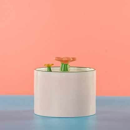 Cat Ceramic Flower Water Fountain Drinking Feeders Pets