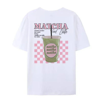 Matcha Latte Back Print T-Shirt Women Fashion Clothing Cute Matcha Lover T Shirt Y2k Aesthetic Egirl Loose Retro Streetwear Tops