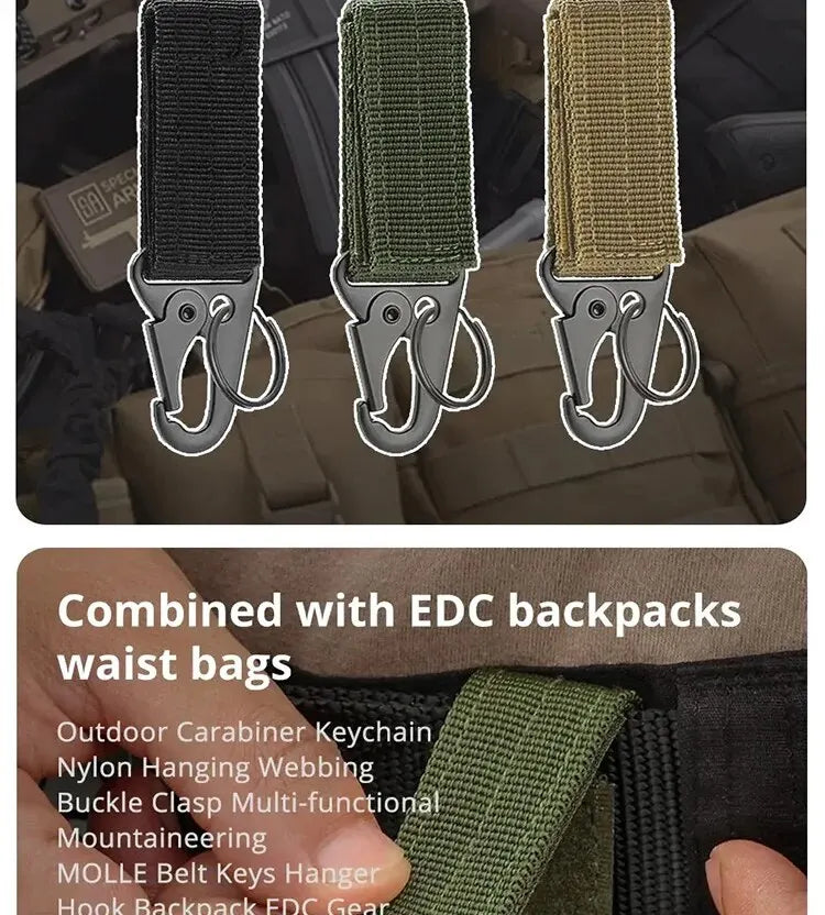 2pcs Tactical Hook Buckle, Mountaineering Hook Buckle Key Bag Accessories Hook Buckle Strap, Triangle Keychain for Outdoor Use