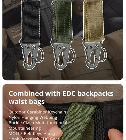2pcs Tactical Hook Buckle, Mountaineering Hook Buckle Key Bag Accessories Hook Buckle Strap, Triangle Keychain for Outdoor Use