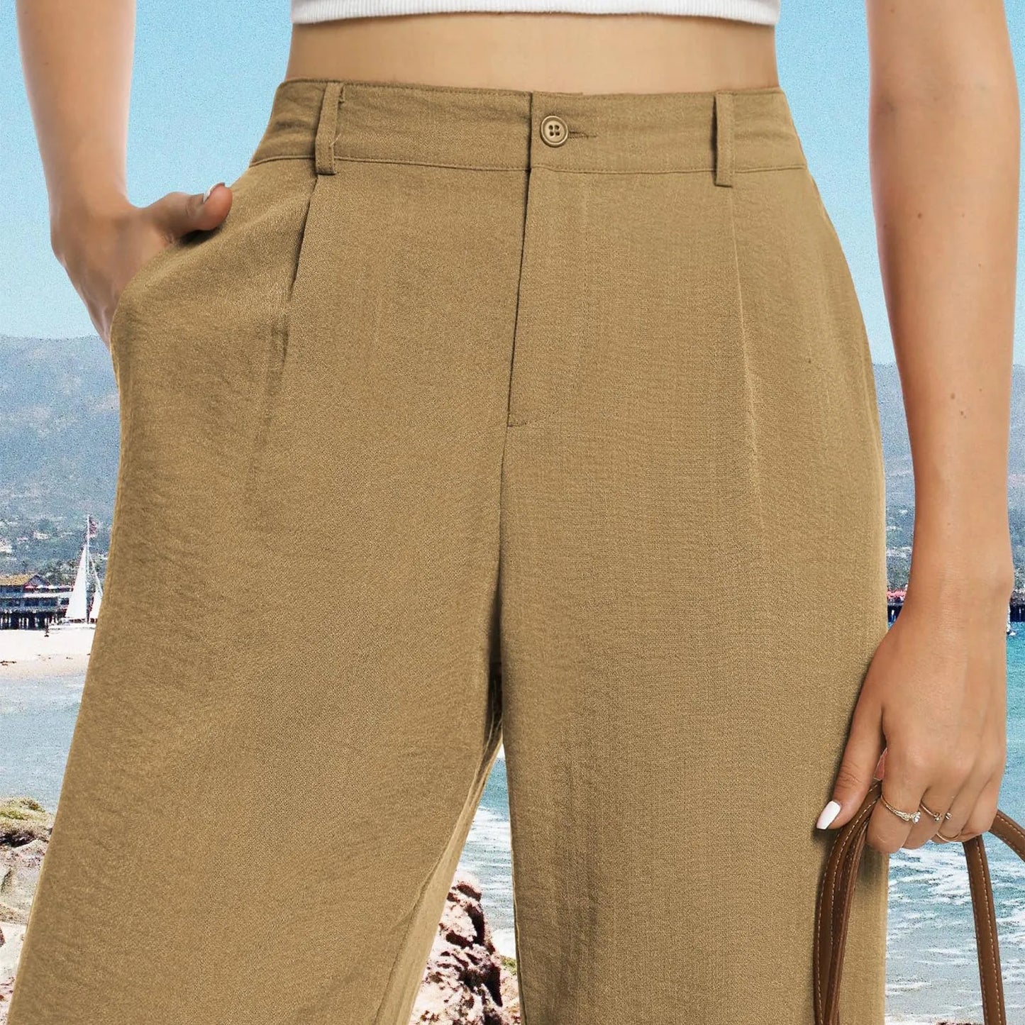 Womens Casual Wide Leg Pants High Waisted Button Down Straight Long Trousers Palazzo Pants Elegant Woman Flared Pants Youthful