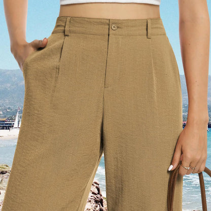 Womens Casual Wide Leg Pants High Waisted Button Down Straight Long Trousers Palazzo Pants Elegant Woman Flared Pants Youthful