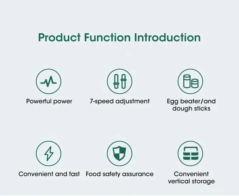 Electric Flour Blender Egg Beater Handheld Food Cake Bread Baking Dough Mixer for Kitchen Cooking 7 Speed Cream Blender