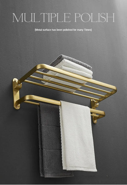 Bathroom Accessories Brushed Gold Space Aluminum Towel Rack Shelf European Hardware Pendant Set Storage Bar Paper Holders