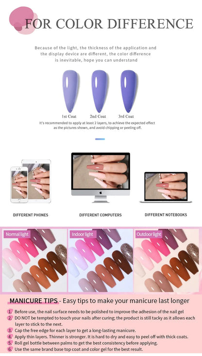 UR SUGAR 7ml Nude Crystal Rubber Base Gel Natural Color Semi Permanent Soak off UV LED Gel Nail Art Varnish