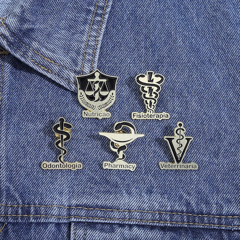 Veterinary Pharmacy Symbol Caduceus Snake Enamel Pins Odontologia Nutricao Fisioterapia Medical Health Badge Brooch Doctor Nurse