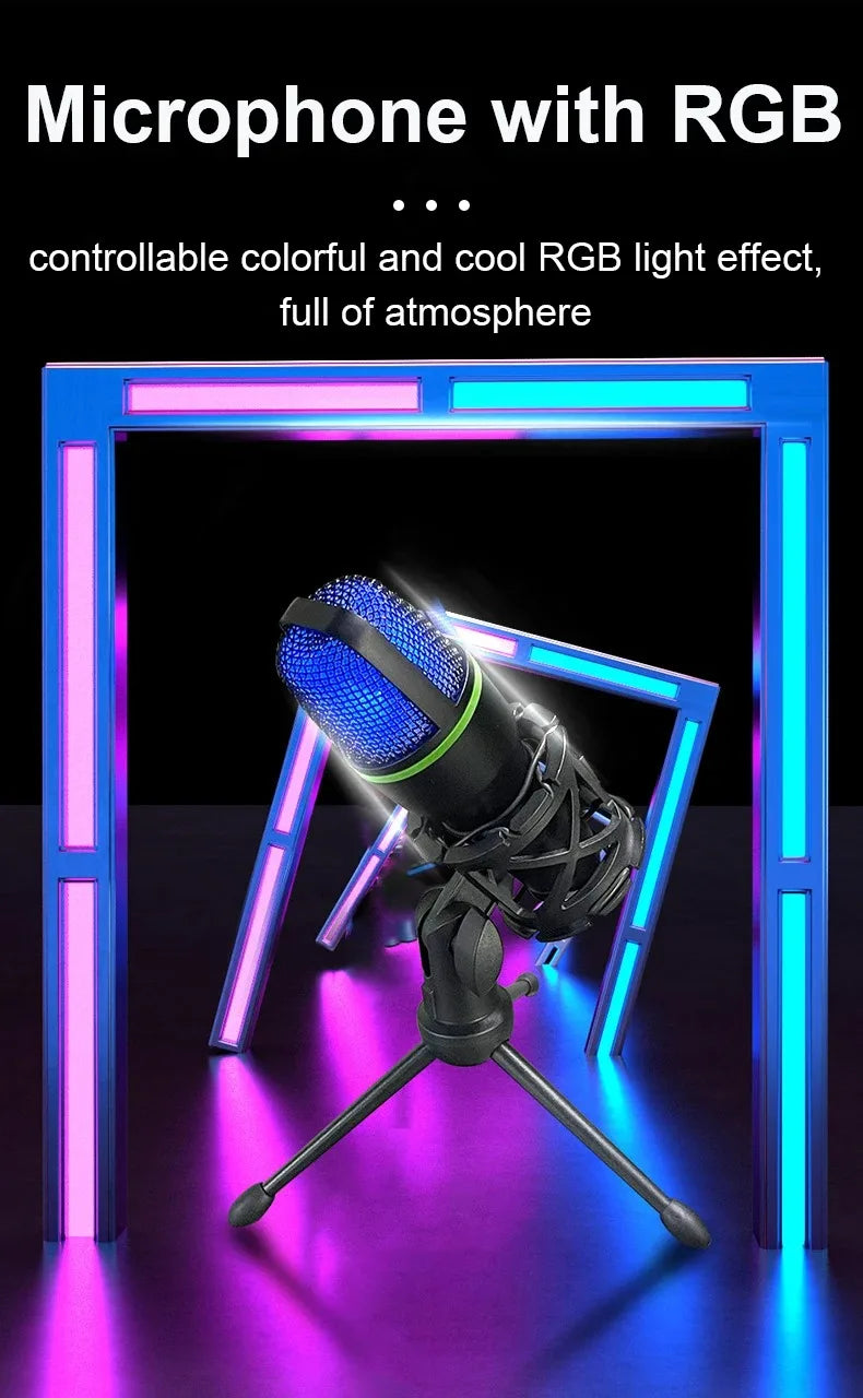 USB condenser microphone RGB desktop recording microphone suitable for PC laptops streaming media video games live streaming con