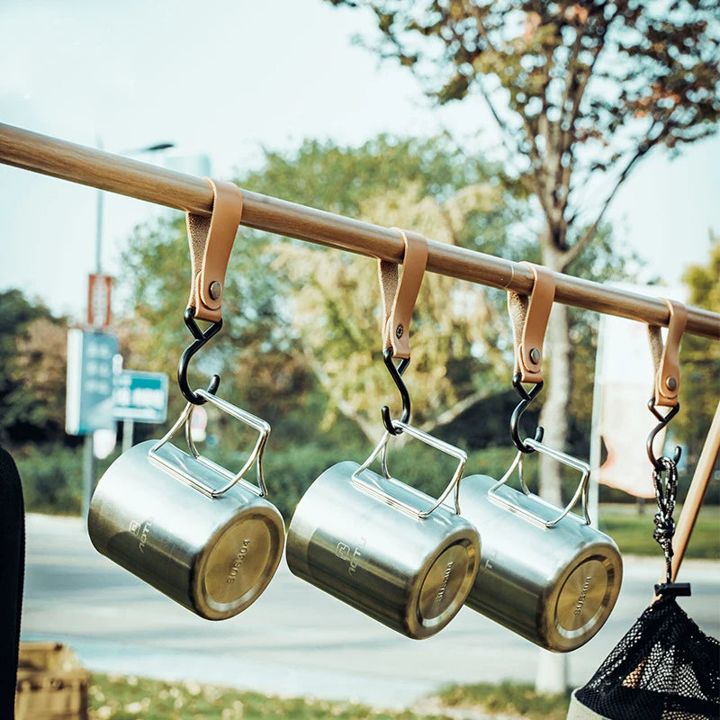 1/5pcs Outdoor Camping Hooks  Leather Hanging Hooks S-Shaped Rack Portable Camping Hangers Home Kitchen Storage Supplies