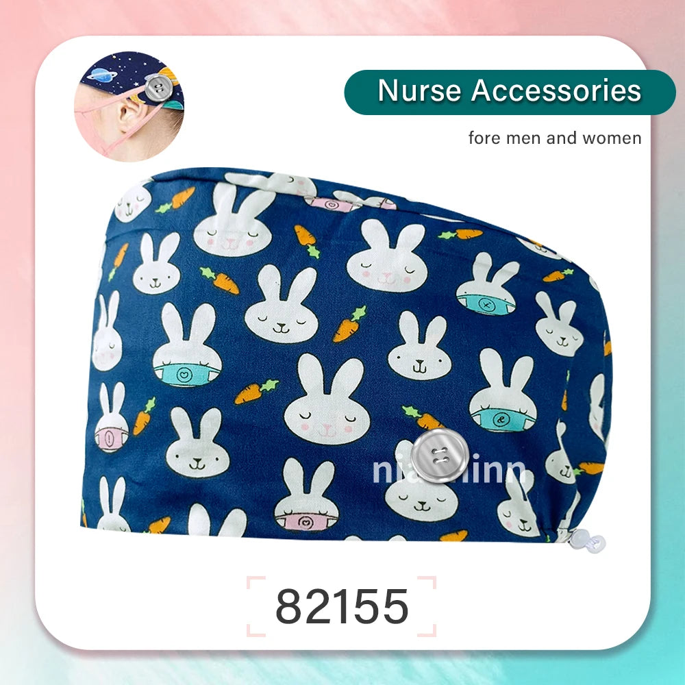 Cartoon Printed Operating Room Doctor Work Scrub Hat Pharmacy Dentistry Clinic Surgical Cap Adjustable Medical Nurse Accessories