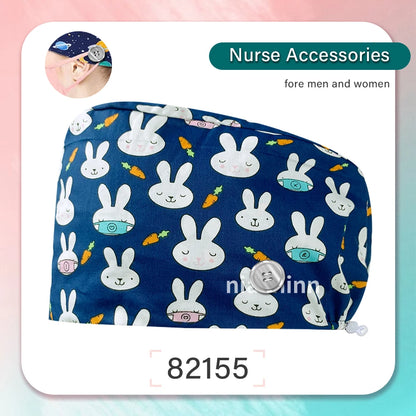 Cartoon Printed Operating Room Doctor Work Scrub Hat Pharmacy Dentistry Clinic Surgical Cap Adjustable Medical Nurse Accessories