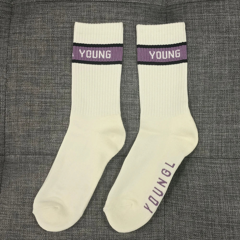 Young Sports Socks Gym Hombre Long Socks 4-Pairs High Top Socks Unisex Fitness Workout Sock Soft Comfort Breathable Street Style