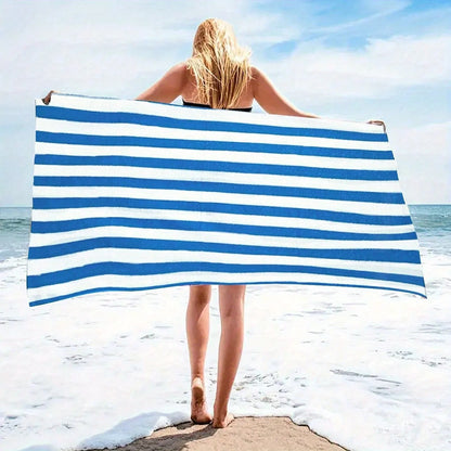 Blue White Striped Beach Towel - Quick-Dry Absorbent Polyester for Beach & Pool, Soft & Lightweight
