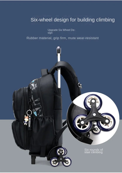 School Rolling Backpacks School bags for Boys Trolley bag with Wheels Waterproof Orthopedic School Bag Student Wheeled Backpack