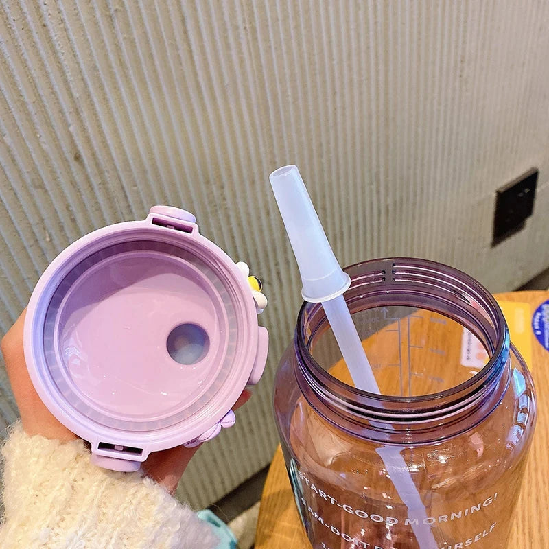 2 Liter Water Bottle with Straw Kids Girls Large Portable Bottles Sports Fitness Cup Summer Cold Water Motivational Water Bottle