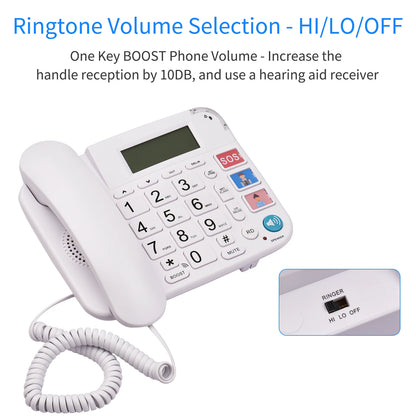 Corded Phone with Big Button Desk Landline Phone Telephone Support Hands-Free/Redial/Flash/Speed Dial/Ring Volume Control