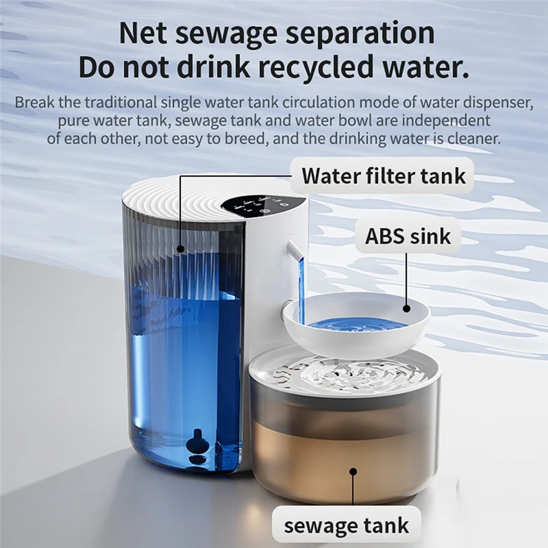 ABJI-3L Wireless Pet Water Fountain Rechargeable Dump Water Feeder Timed Smart No Filter Required