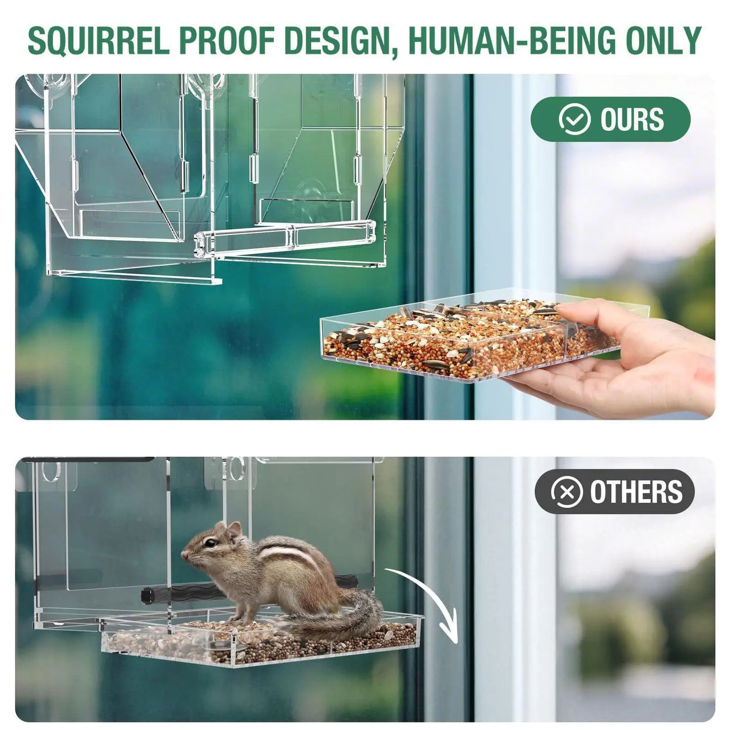 Bird Feeder Removable Food Storage Tray Transparent for Bird Watching Birdfeeder for Backyard Outdoor Lawn Patio Lovebirds
