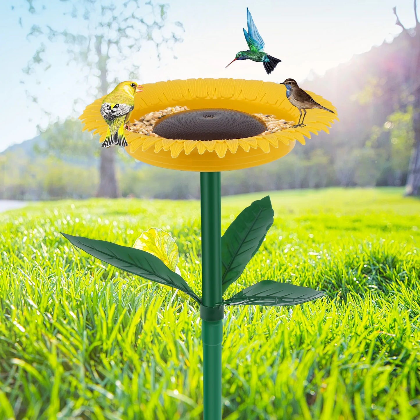 Bird Feeder Wild Bird Sun Floral Standing Feeder Outdoor Bird Bath Feeders Bowl Floral Shape Tray Decorative Garden Yard