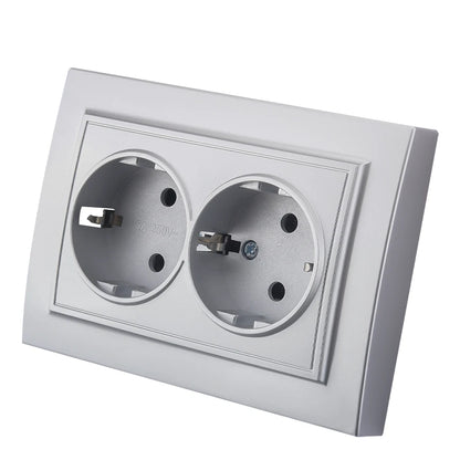 Silvery Electrical Outlets Power Sockets 250V EU Standard Wall Embedded Flame Retardant AC Not Ground Plugs Socket Paint Plastic