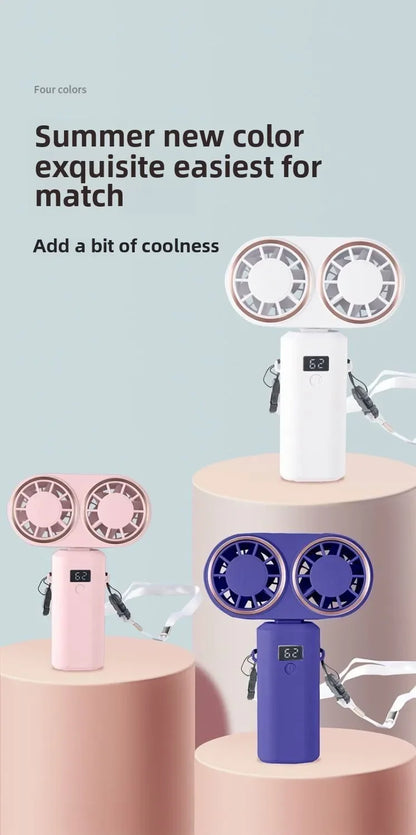 New Handheld USB Small Fan Double-headed Handheld Fan with Long Battery Life Mini Rechargeable Portable Electric Fan.