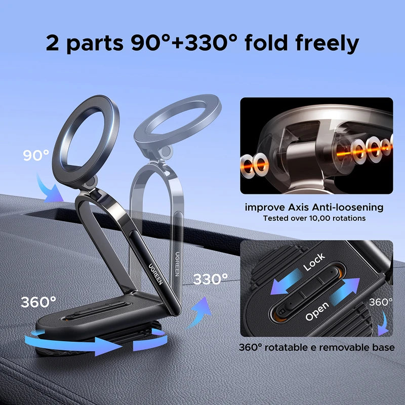 UGREEN Magnetic Car Phone Holder Dashboard 360° Rotatable & Detachable Car Mount For Magsafe iPhone 16 15 Pro Samsumg S25 Xiaomi