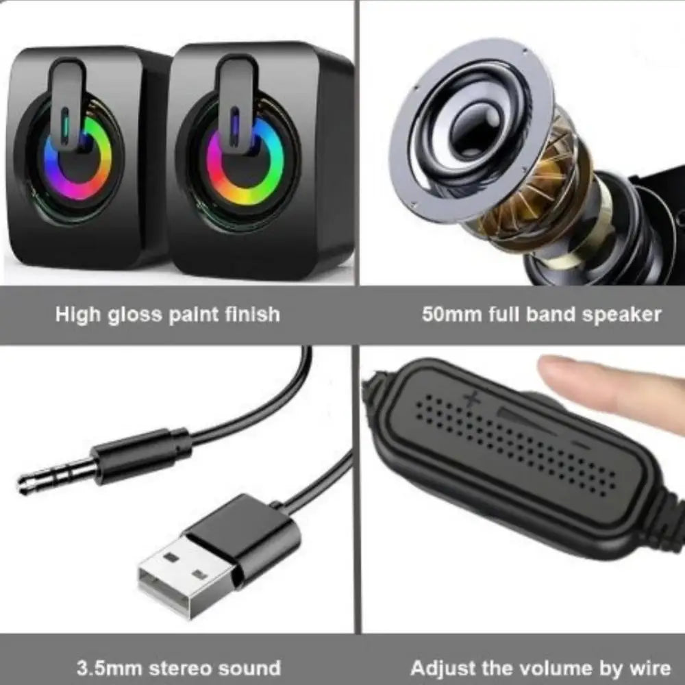 Computer Speakers Definition Sound Quality 3D Surround USB Wired with LED Light for Speakers Computer