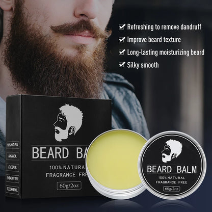 Natural Beard Balm And Beard Oil Moisturizing Smoothing Soften Beard Wax Cream Reduce Frizz And Split Ends Hair Care Essence Oil
