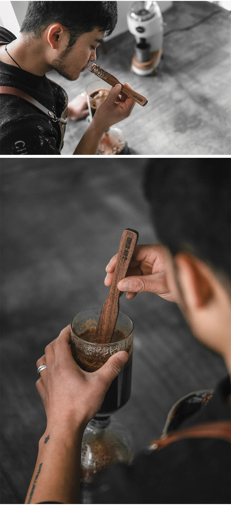 MHW-3BOMBER Durable Walnut Stirrers Vintage Solid Wood Textured Coffee Stirrers Exquisite Home Barista Kitchen Accessories