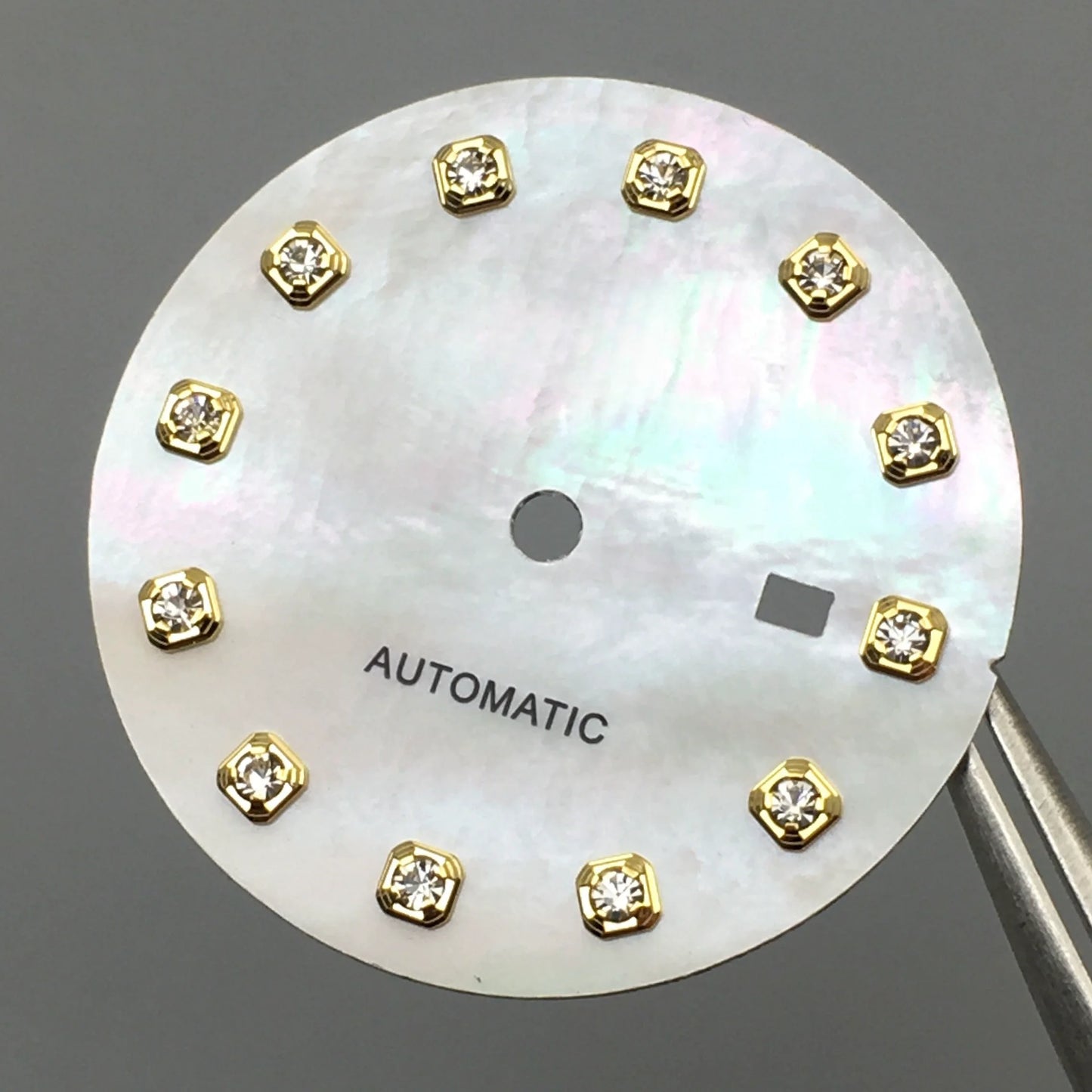 BLIGER 24.5mm Watch Dial Hand Set Sunburst Gray Rose White Mother Pearl Dial Roman Diamond Index Fit NH05 Movement Women Watches