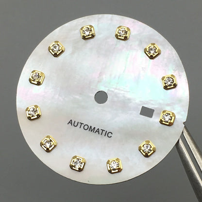 BLIGER 24.5mm Watch Dial Hand Set Sunburst Gray Rose White Mother Pearl Dial Roman Diamond Index Fit NH05 Movement Women Watches