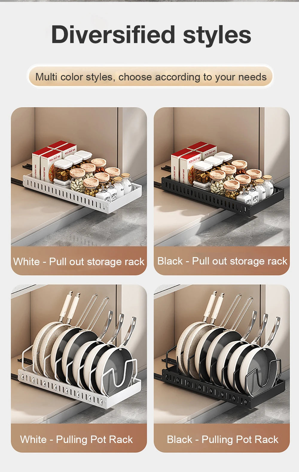 Pull out Pots and Pans Organizer Sliding Pot Lid Holder Kitchen Spice Rack Tableware Organizer Multifunctional Dish Drying Racks