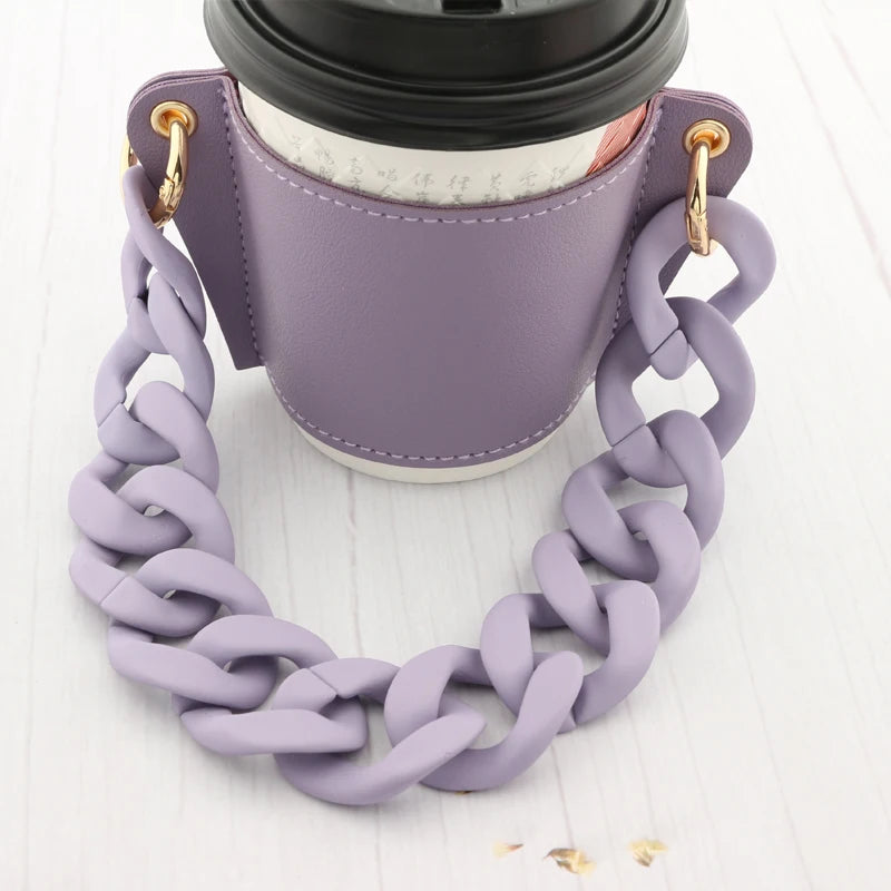 Reusable Leather Cup Coffee Sleeve with Chain Hot Coffee Iced Coffee Sleeve Leather Drink Carrier For Coffee Drinks Coffee Purse
