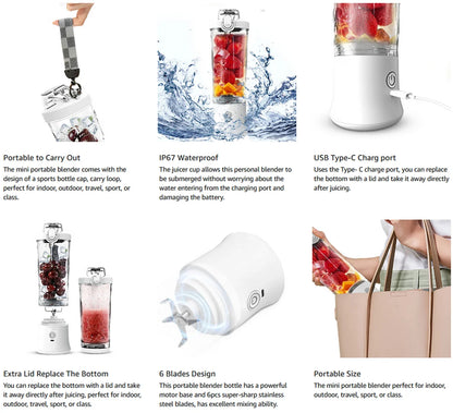 Portable Blender 600ML Electric Juicer Fruit Mixers 4000mAh USB Rechargeable Smoothie Mini Blender Personal Juicer