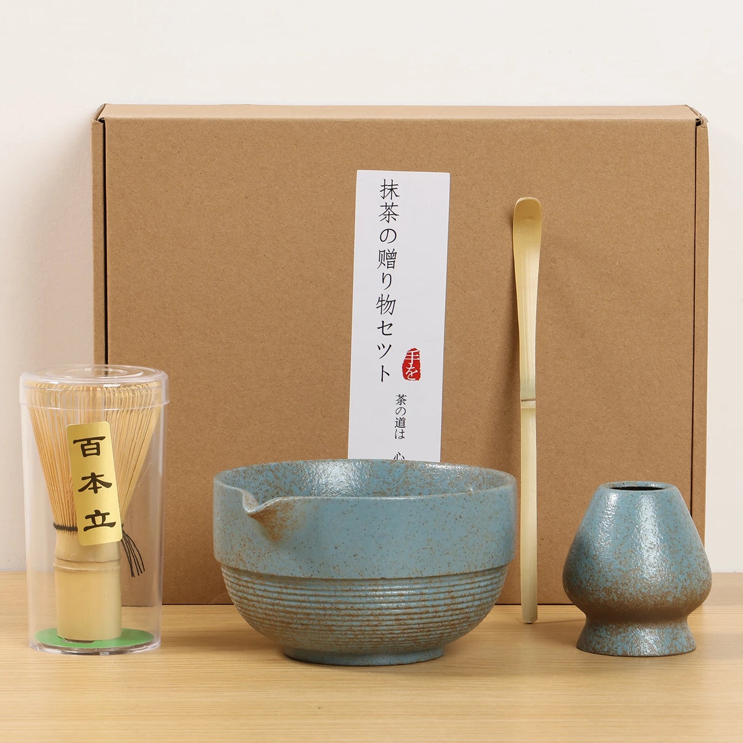 5PCS Japanese Matcha Tea Set Includes Matcha Bowl w Spout Matcha Whisk Holder Matcha Whisk Tea Scoop Tea-making Tools Accessorie