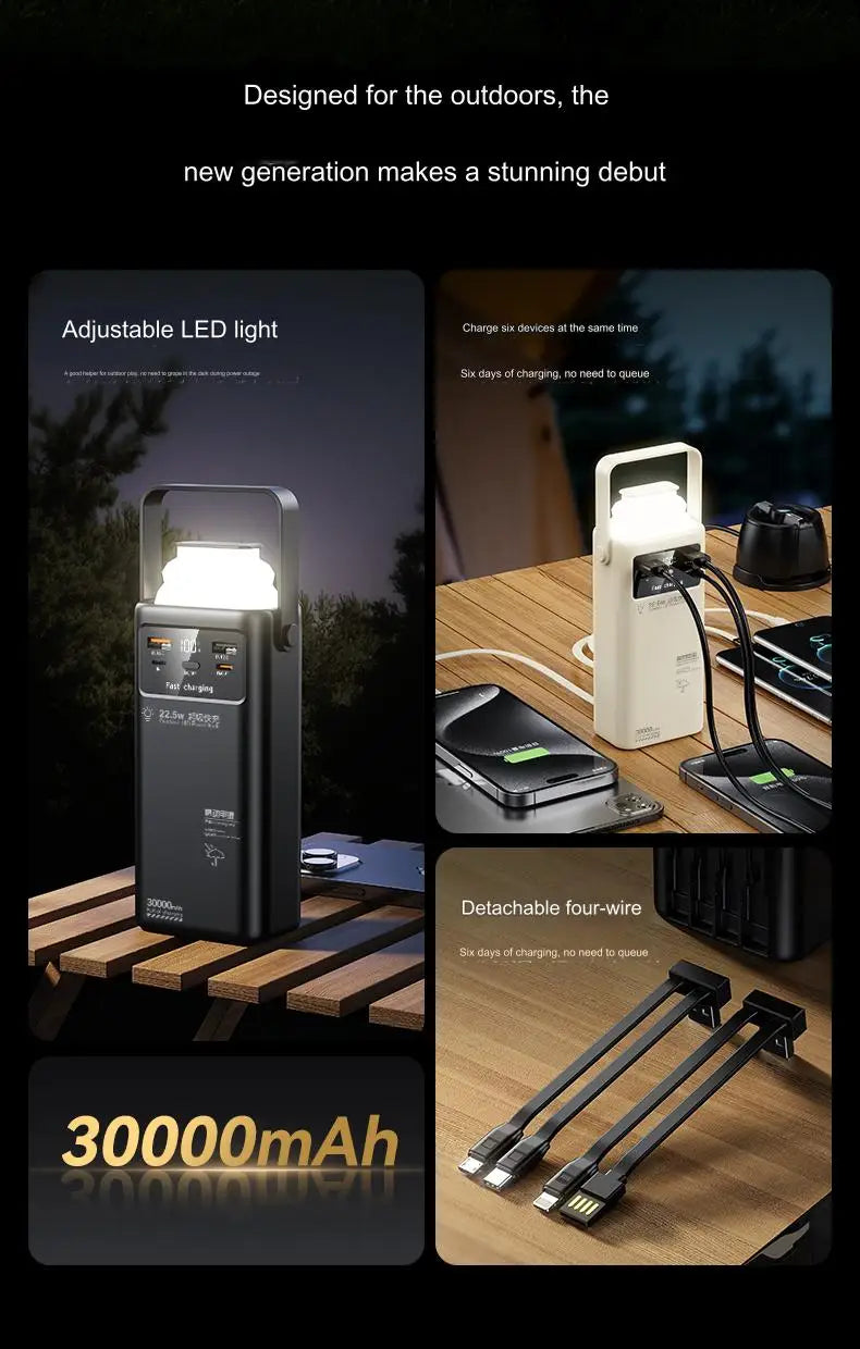 Portable outdoor emergency Power banks smartphone Backup Power 50000mah with built-in cable Powerbank 50000mah camping light