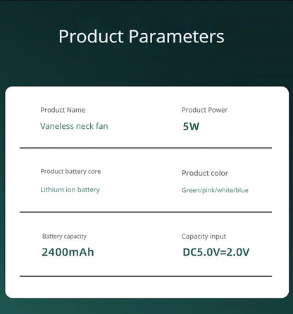 1200mAh Mini Air Cooling small neck Fan Portable Outdoor Sports USB Large Wind Powered Wireless Bladeless neck Fan