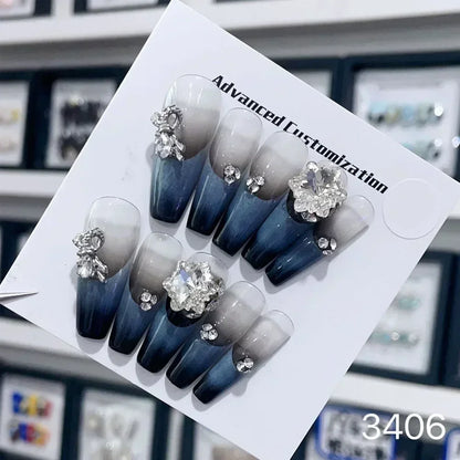 10Pcs Short Press On Nails y2k Star Rhinestone Design Handmade Press On nails Luxury With Design Full Cover Removable Fake Nails