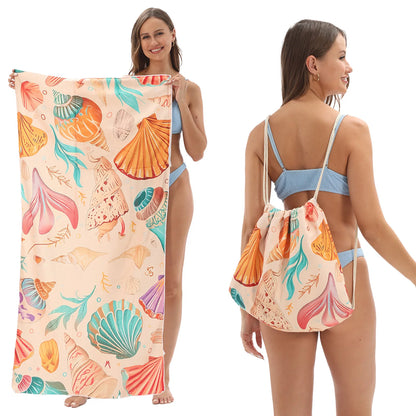 Fashion 2-in-1 Foldable Beach Towel with Integrated Bag Printed Bath Towel for Storage Portable Beach Accessory