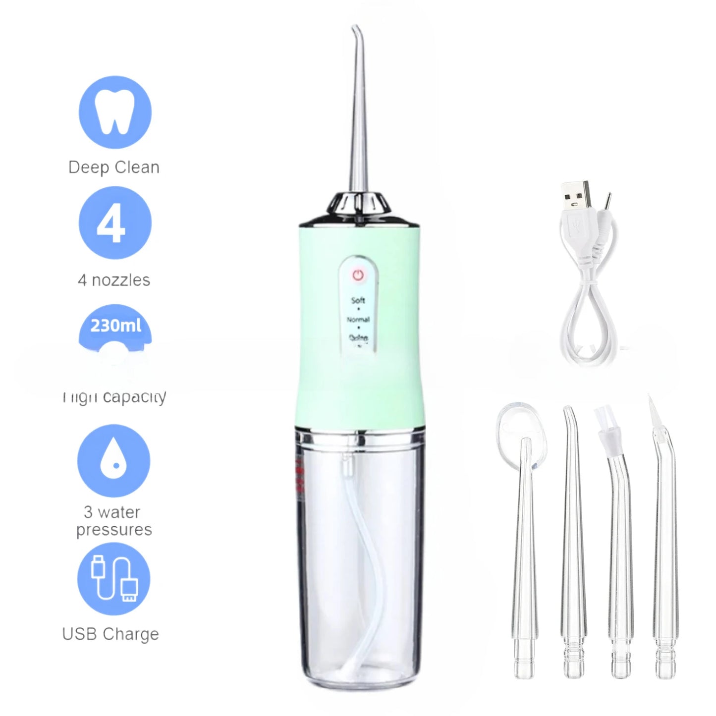 Oral Irrigator Portable Teeth Irrigator USB Rechargeable Waterproof Teeth Scrubber 3 Modes Clean Teeth Suitable Children Adults
