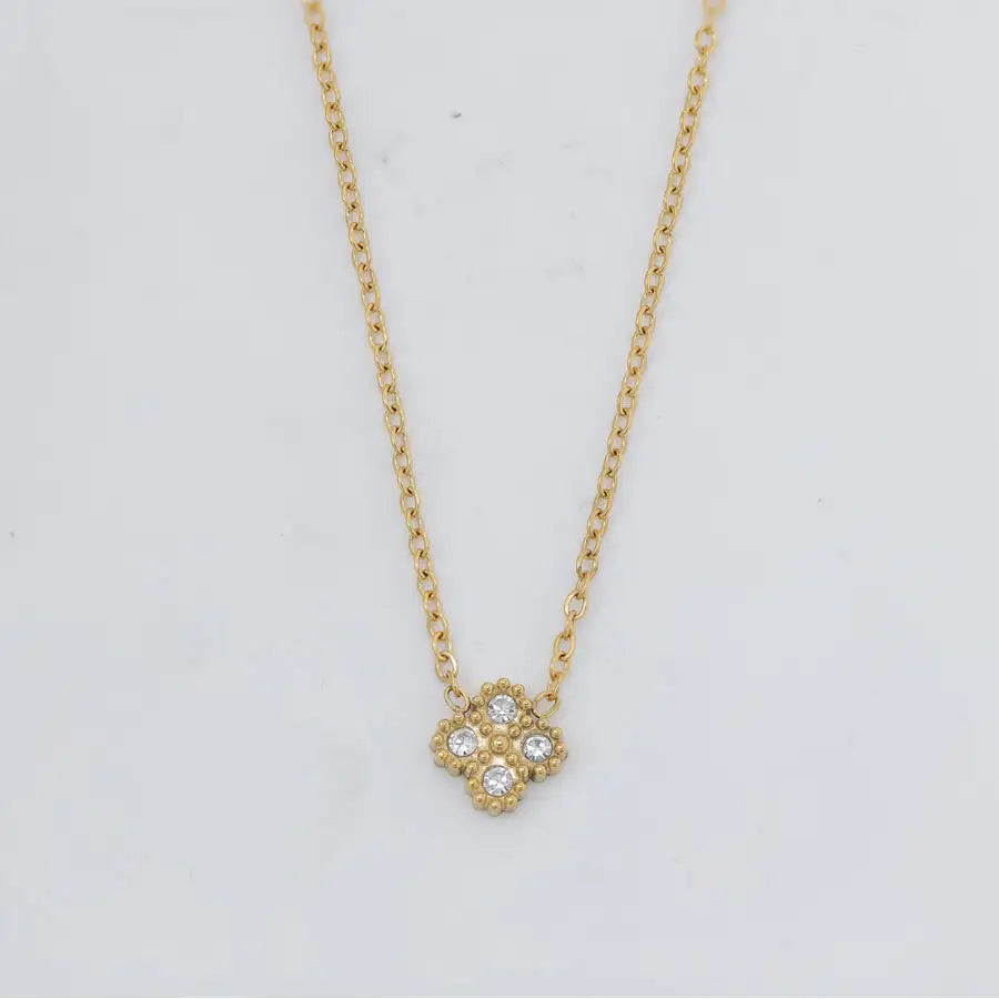 316L Stainless Steel Zircon Splicing Golden Flowers Necklace Earrings Women Girl Set New Trend Non-fading Jewelry Suit