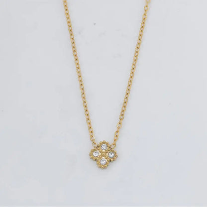 316L Stainless Steel Zircon Splicing Golden Flowers Necklace Earrings Women Girl Set New Trend Non-fading Jewelry Suit