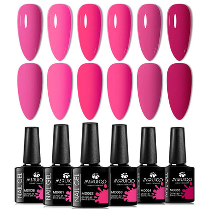 6pc All-season Gel Nail Polish Set Nude Pink Red Glitter Semi Permanent UV Gel Polish Kits All For Manicure Soak Off Vernis
