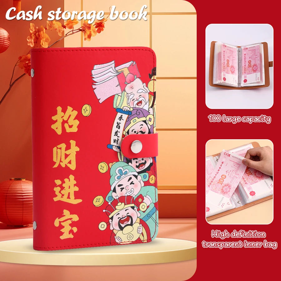 Large Capacity Cash Savings Book Soft Leather Fabri Family Finance Plan Book Bookkeeping Cash Storage Bag