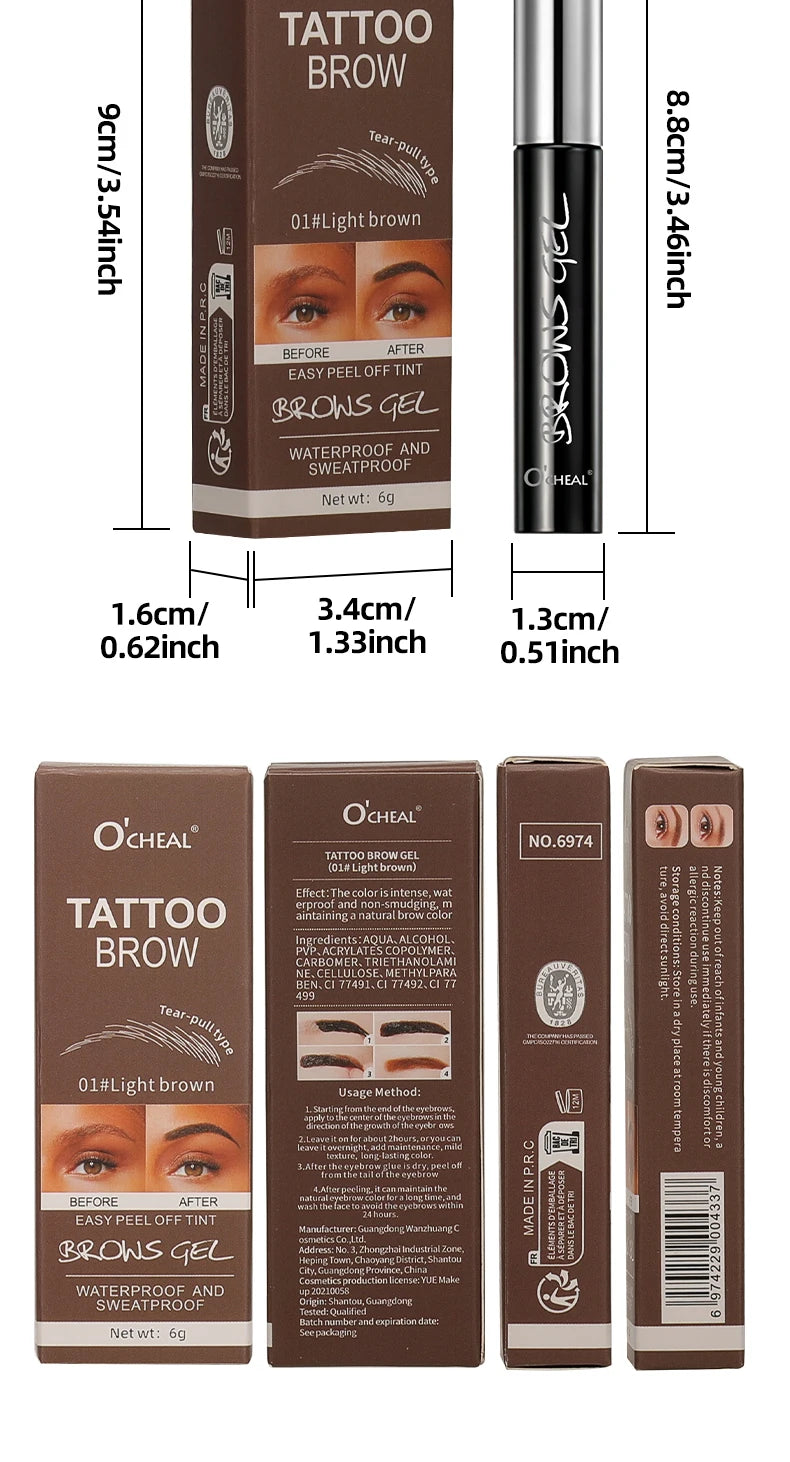 Ocheal Easy Peel Off Eyebrow Gel Tattoo Tint Semi-Permanent Eyebrow Gel Waterproof Long-Lasting Black Brown 3D Mascara Serums