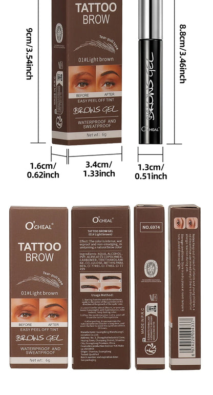 Ocheal Easy Peel Off Eyebrow Gel Tattoo Tint Semi-Permanent Eyebrow Gel Waterproof Long-Lasting Black Brown 3D Mascara Serums