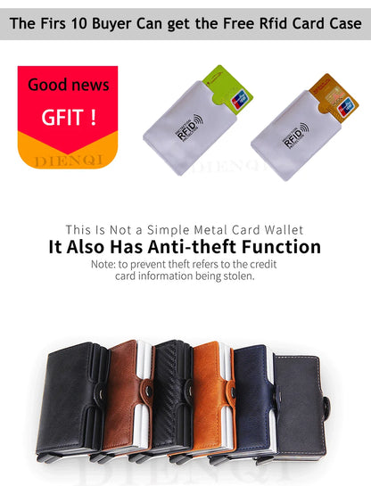 RFID Blocking Men Wallet Credit Card Holder Leather Card Wallet Double Metal Box ID Card Holder Money Clip Purse New 2023